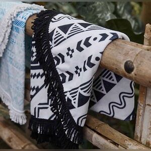 New Black and White Geometric Fringe Beach Blanket/Coverup